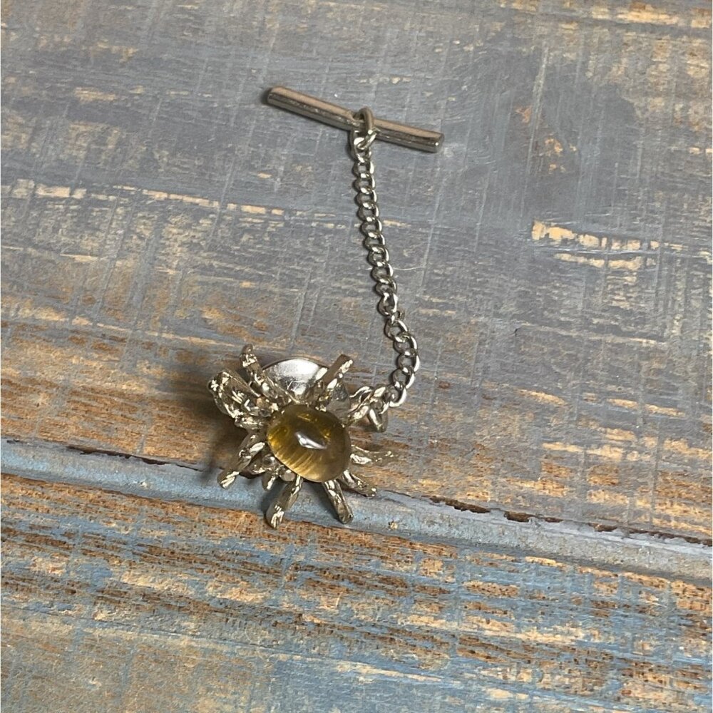 Mens Insect Spider Tie Tack Pin With Chain